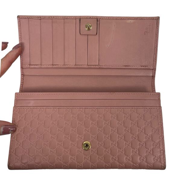 GUCCI Pink Microguccissim Leather Long Bifold Wallet GG Logo - Picture 5 of 10